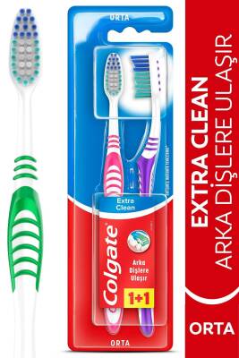 Colgate Extra Clean Dil Temizleyicili Arka Dişlere Uzanan Orta Diş Fırçası 1+1 - 1