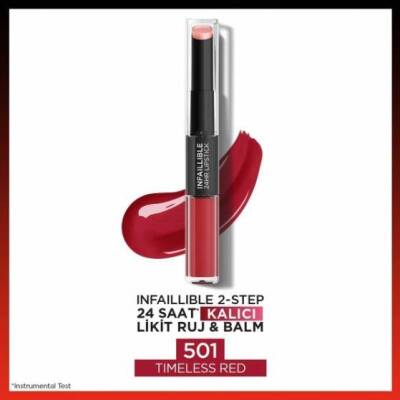 L'Oreal Paris Infaillible 2-step 24 Saat Kalıcı Likit Ruj & Balm - 501 Timeless Red - 1