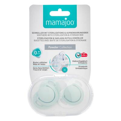 Mamajoo Sterilizasyon & Saklama Kutulu Powder Green Desenli İkili Ortodontik Emzik / 0 Ay+ - 6