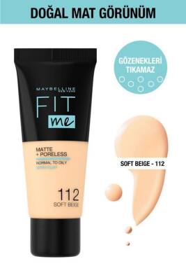 Maybelline New York Fit Me Matte+Poreless Fondöten - 112 Soft Beige 3600531544652 - 1