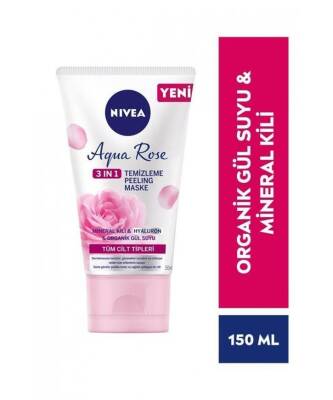 Nivea Aqua Rose 3ü1 arada Yüz Temizleme Peeling Maske Gül Suyu Mineral Kili 150ml - 1