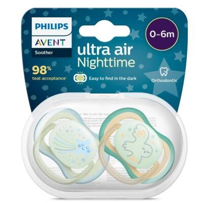 Philips Avent Ultra Air Night Karanlıkta Parlar Gece Emziği 0-6 ay Erkek SCF376/18 - 1